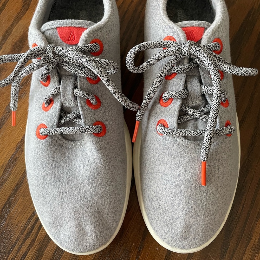 allbirds Women’s Heather Gray Wool Runners with Orange Accents